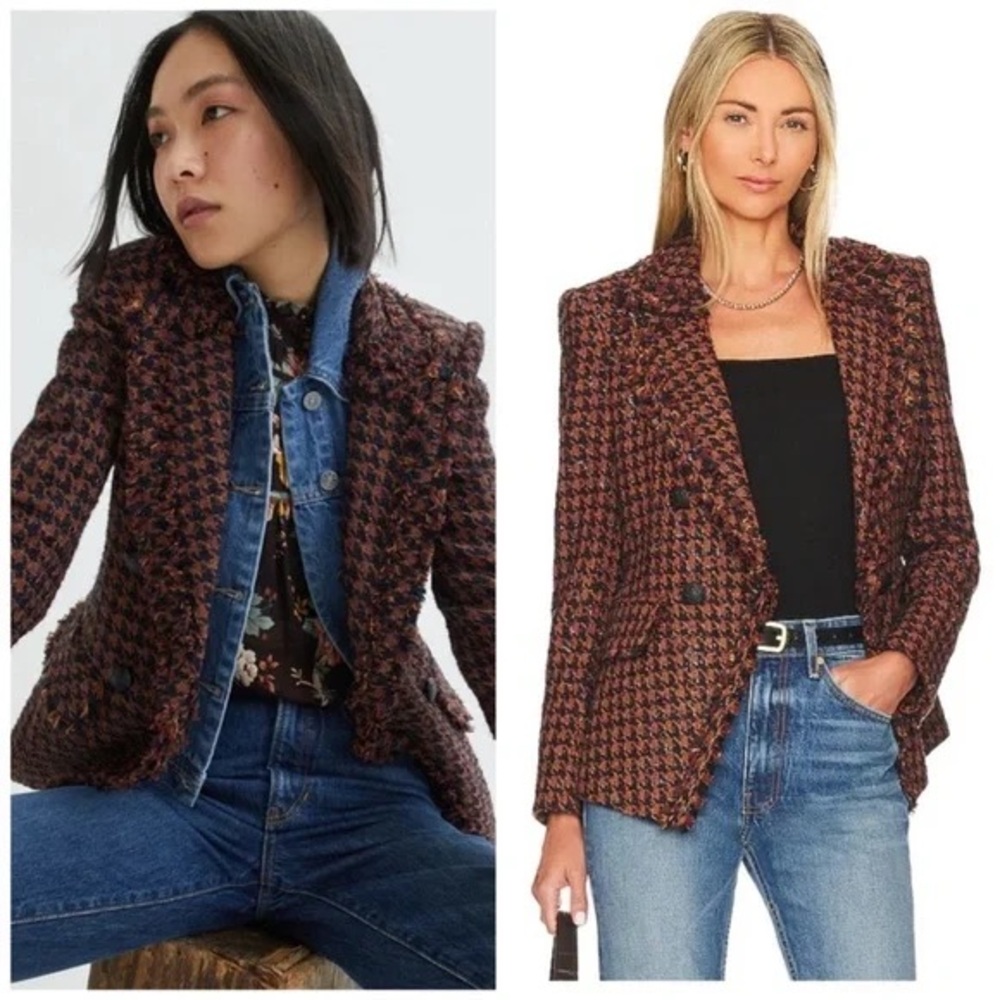 Veronica Beard Taja Houndstooth Check Cotton Blend Dickey Jacket blazer Sz0